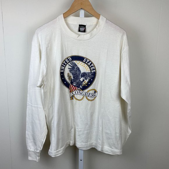 Vtg 80s United States Congress Long Sleeve T-Shirt Single Stitch Screen Stars XL - Picture 1 of 7